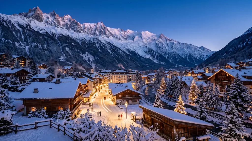 Chamonix beneath the Mont Blanc massif in the French Alps