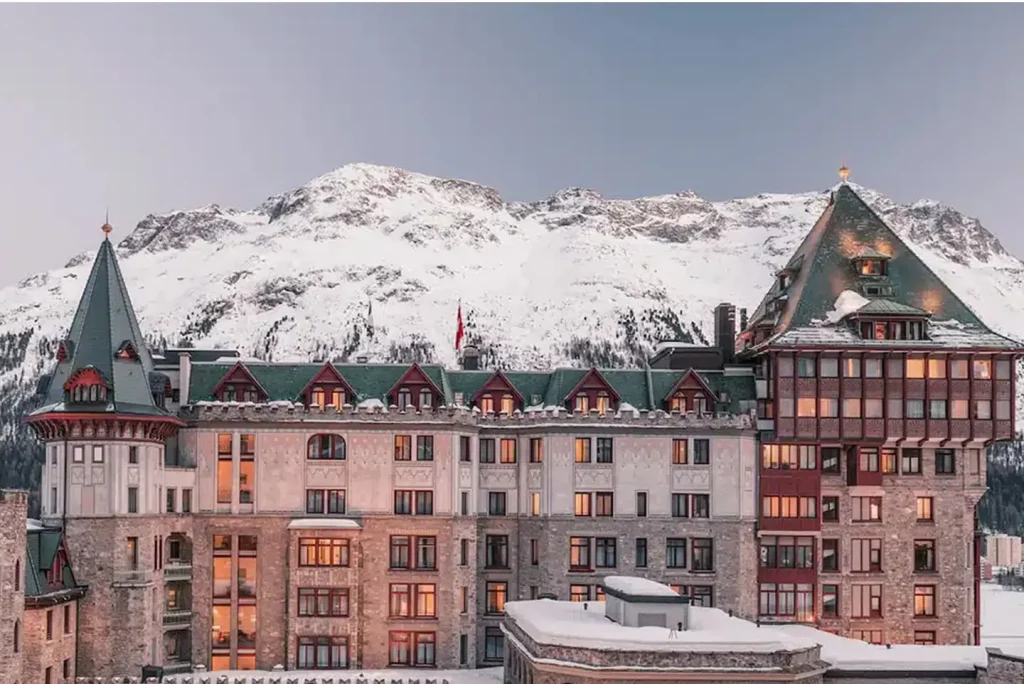 Winter landscape around Badrutt’s Palace Hotel in St. Moritz