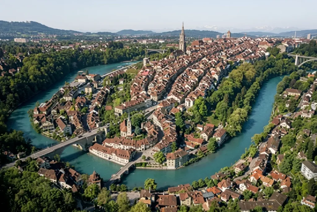 Aare River surrounding the historic Old Town of Bern