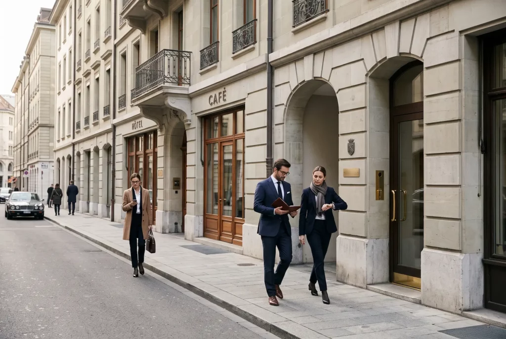 Business district in Geneva during a day of multiple appointments