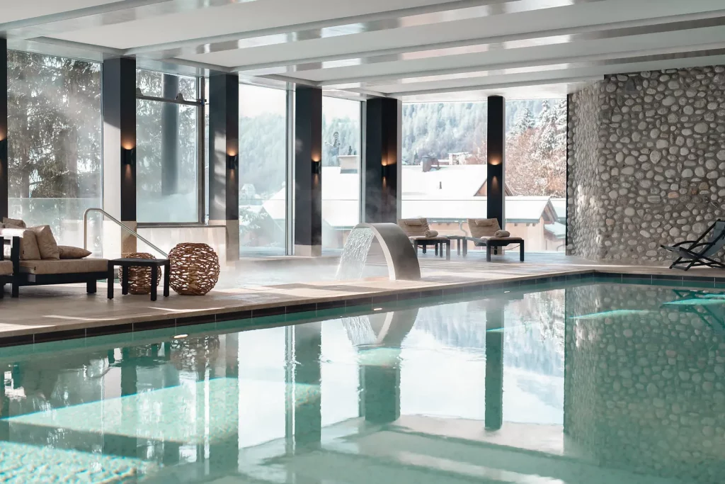 Indoor-outdoor pool at Carlton St. Moritz Spa