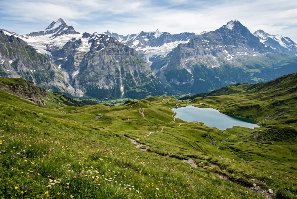 Alpine landscape above Grindelwald First in the Bernese Oberland