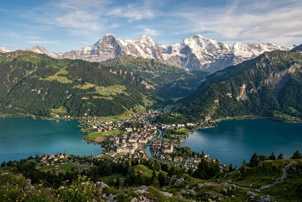 Lake Thun and Lake Brienz surrounding Interlaken in the Bernese Oberland