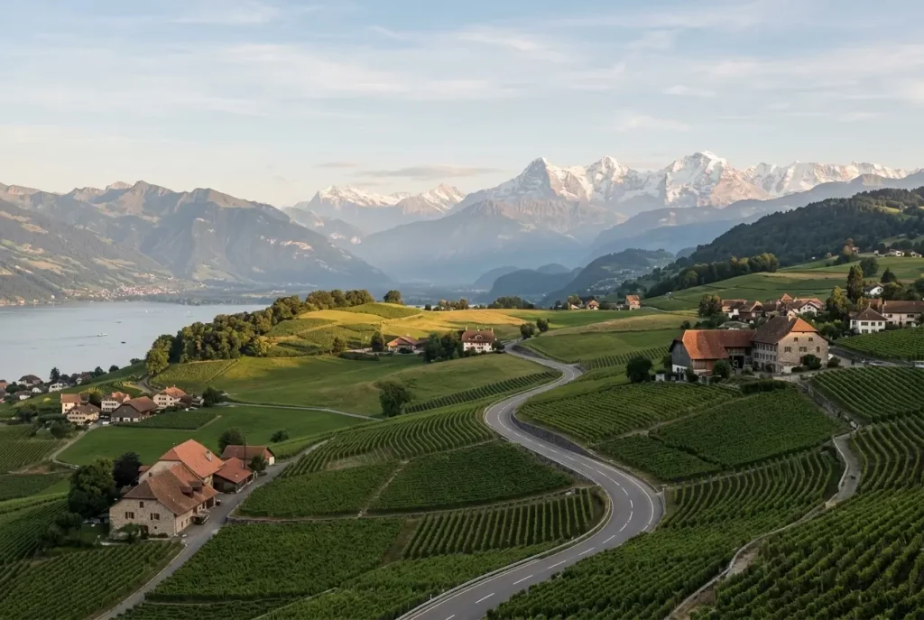 Swiss landscape on the journey from Geneva to Interlaken