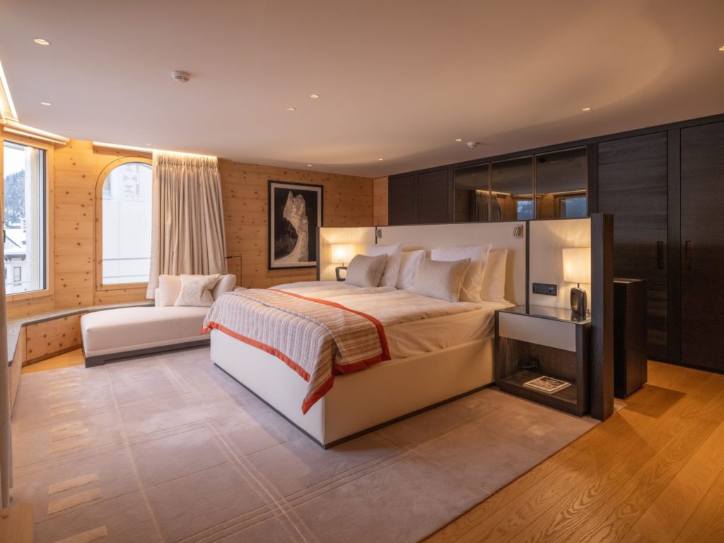 Corvatsch Suite overlooking Lake St. Moritz at Kulm Hotel