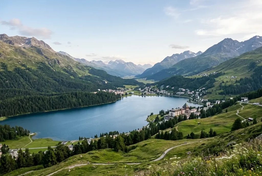 Lake St. Moritz surrounded by the Engadin Alps