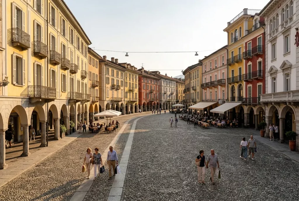 Historic Piazza Grande in the centre of Locarno
