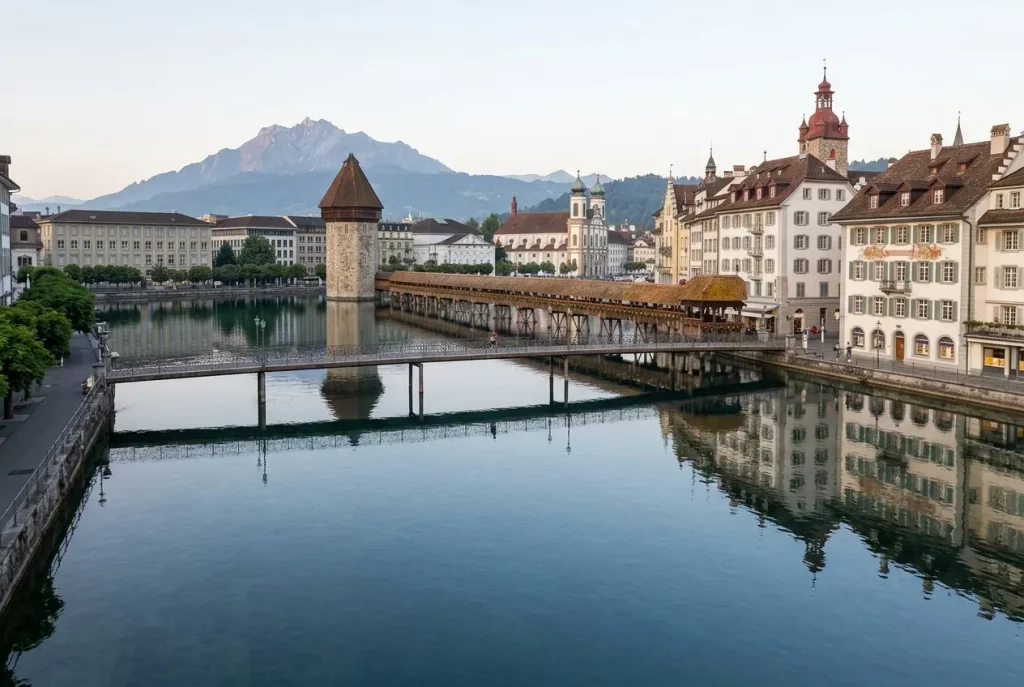 Chapel Bridge and historic Old Town in Lucerne