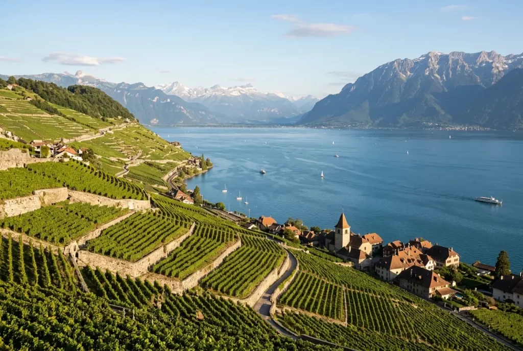 Lavaux vineyards overlooking Lake Geneva near Montreux