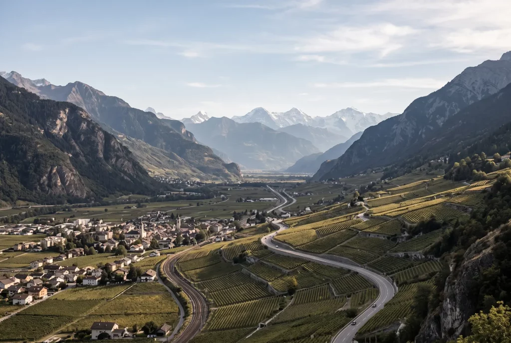 Rhône Valley and Alpine mountains on the journey toward Zermatt