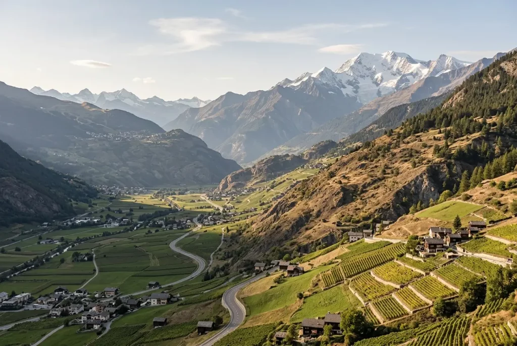 Rhône Valley and Swiss Alps on the journey toward Verbier