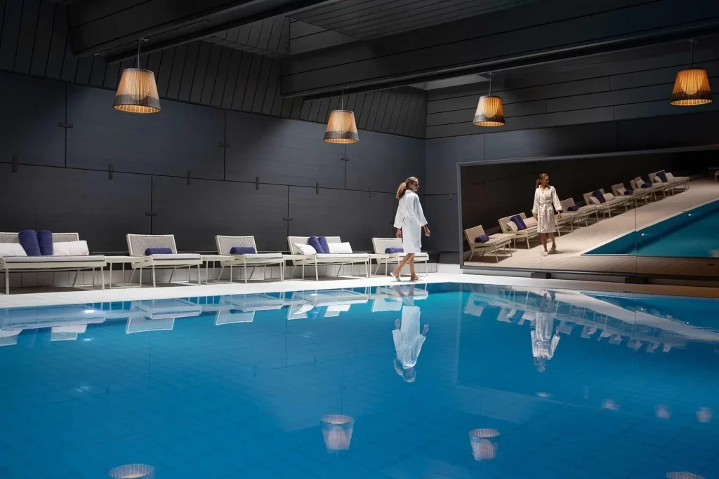 Indoor swimming pool at Schweizerhof Spa in Zermatt