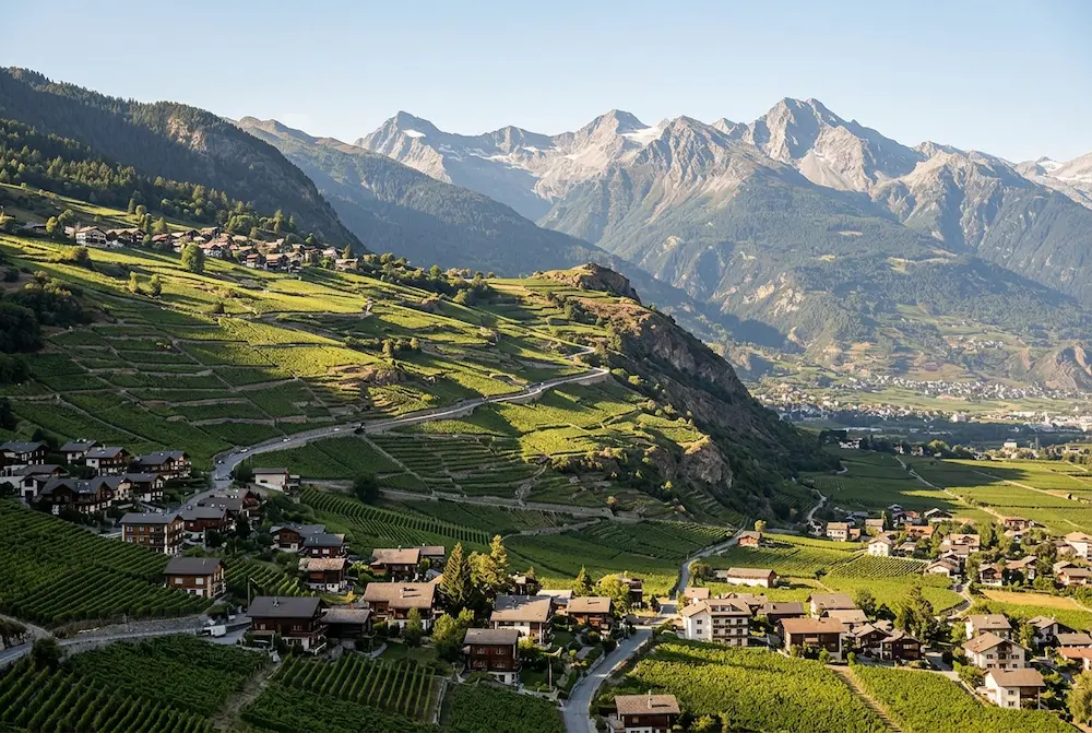 Rhône Valley and vineyards near Sierre below Crans-Montana