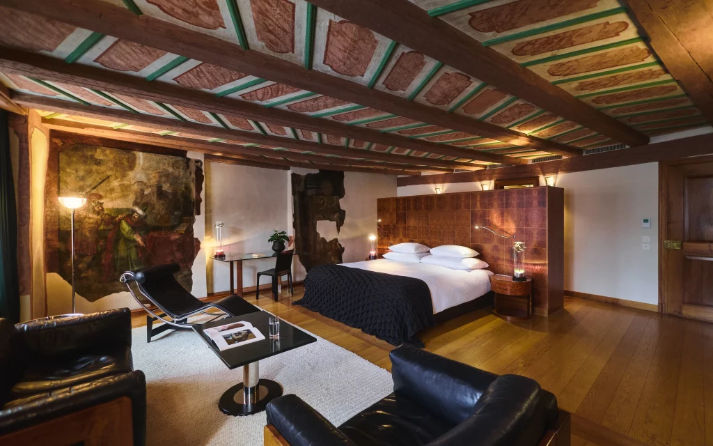 Historic Junior Suite with original architectural details at Widder Hotel Zurich