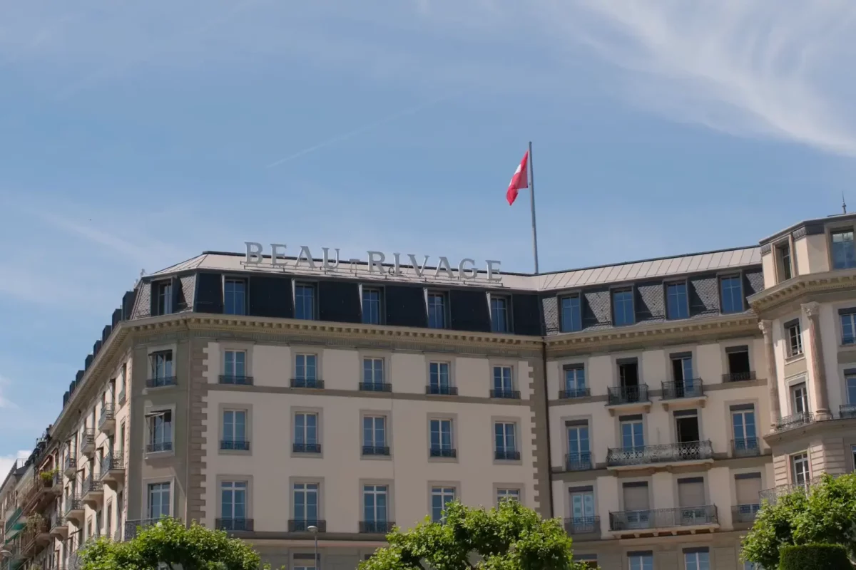 View of the top of the Beau Rivage Geneva Hotel.