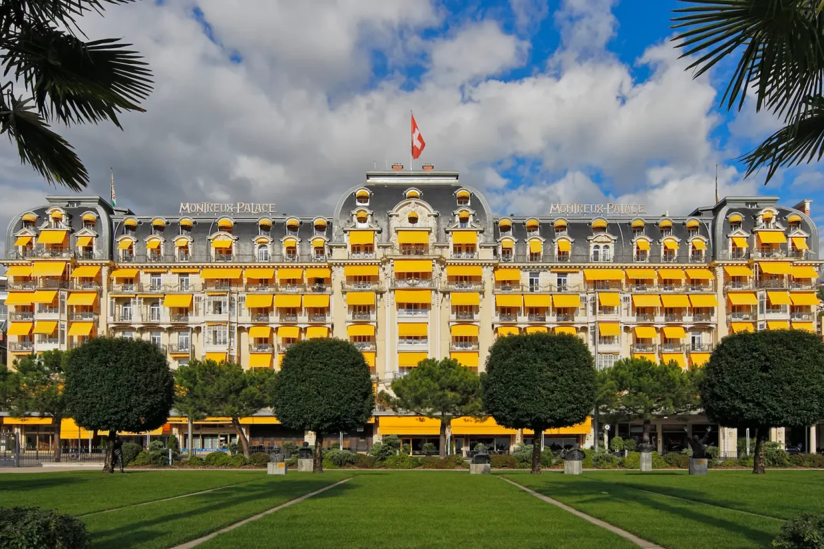View of the Fairmont Le Montreux Palace in Montreux Switzerland.