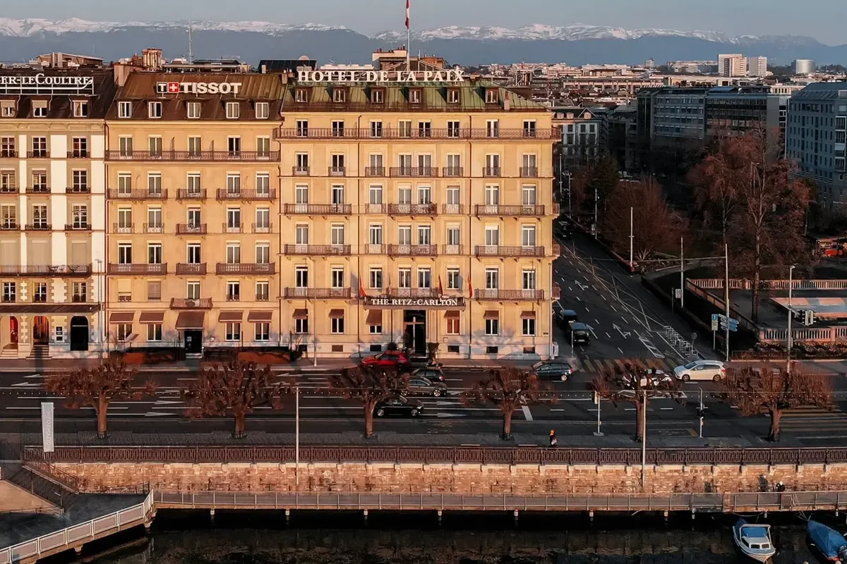 Aerial view of the hotel Carlton Ritz in Geneva