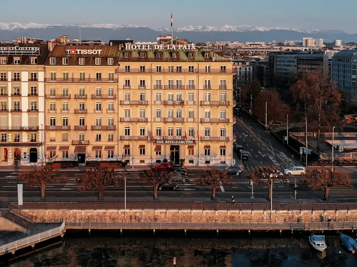 Aerial view of the hotel Carlton Ritz in Geneva