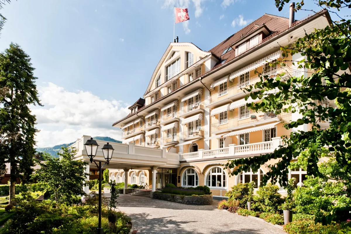 Exterior view of Le Grand Bellevue Hotel in Gstaad