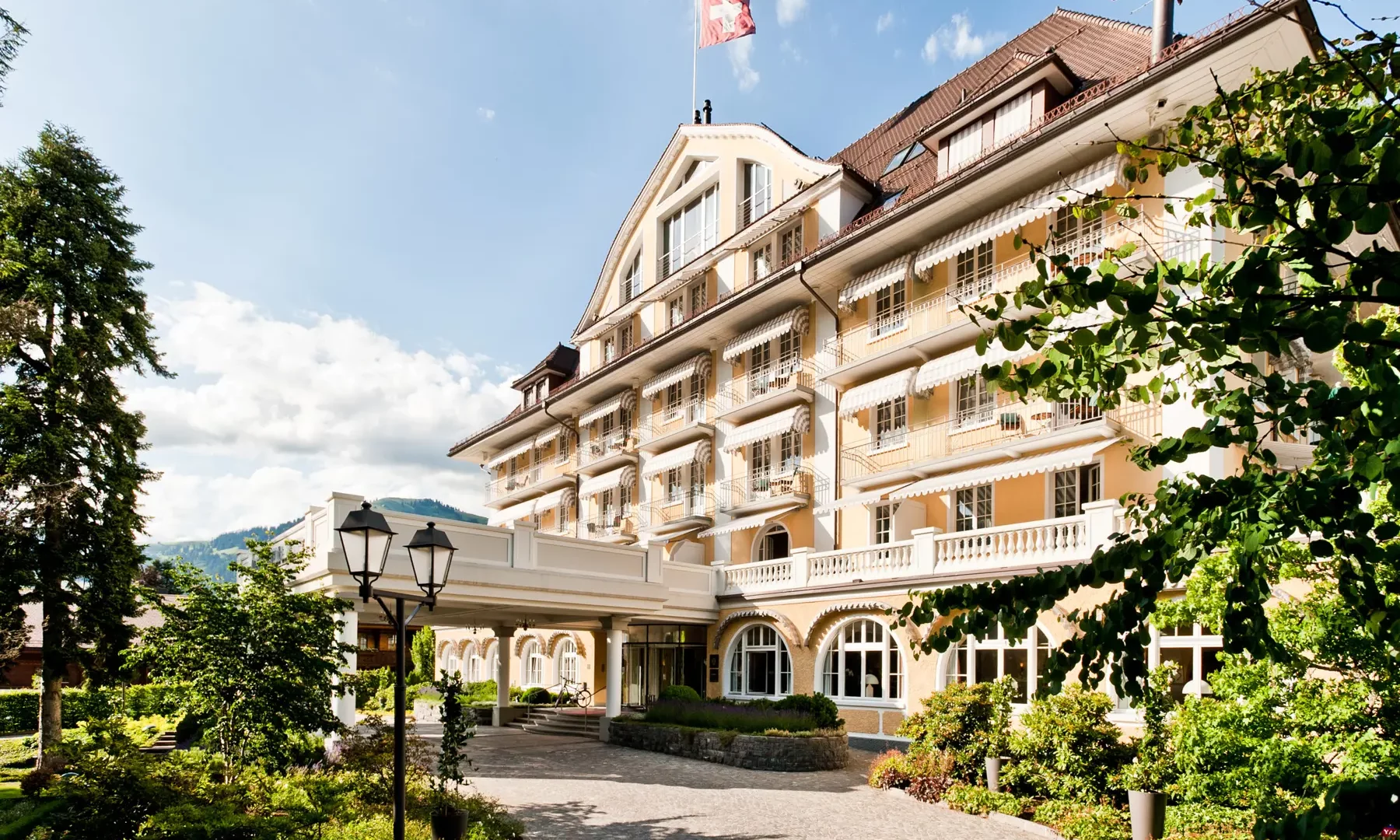 Exterior view of Le Grand Bellevue Hotel in Gstaad