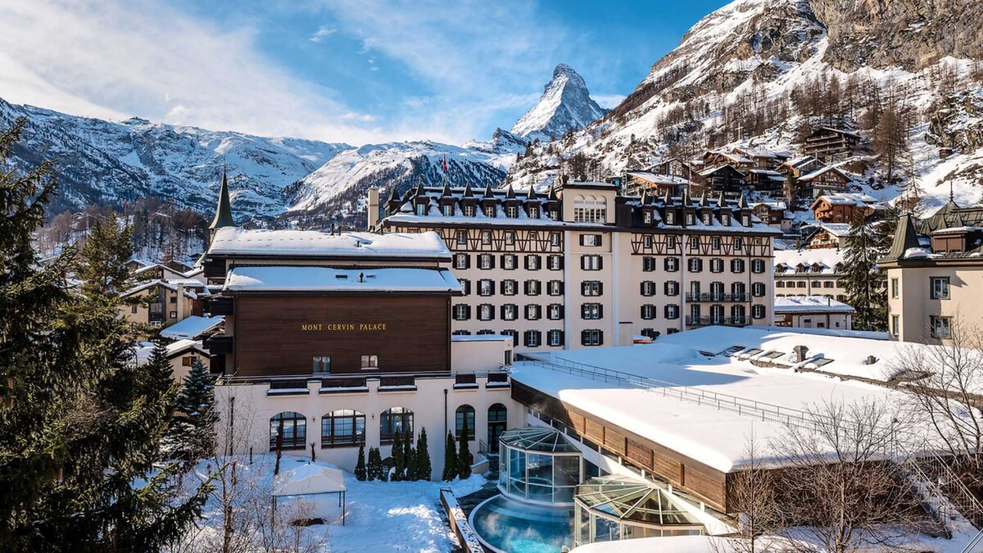 View of the Mont Cervin Palace in Zermatt
