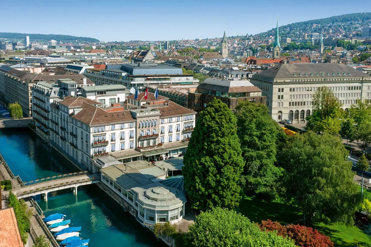 Aerial view of the Baur au Lac Hotel
