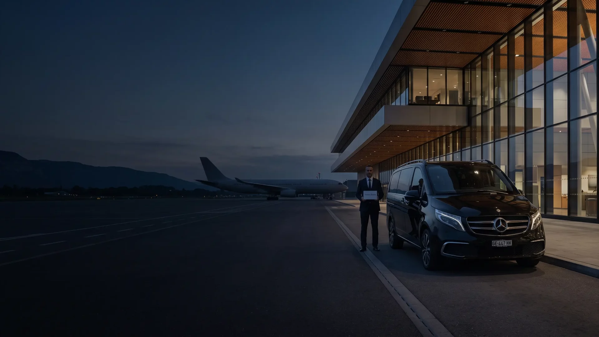 Black Mercedes-Benz V-Class prepared for a private Geneva Airport transfer
