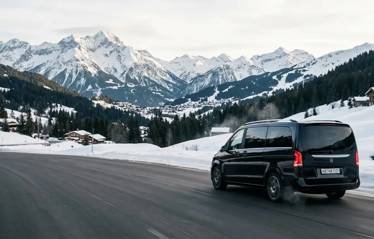Black Mercedes-Benz V-Class for a Geneva to Courchevel transfer