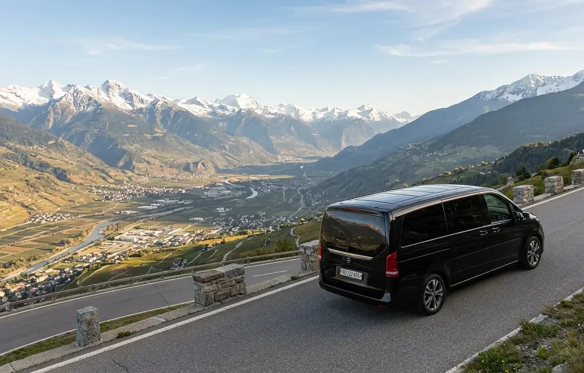 Black Mercedes-Benz V-Class for a Geneva to Crans-Montana transfer