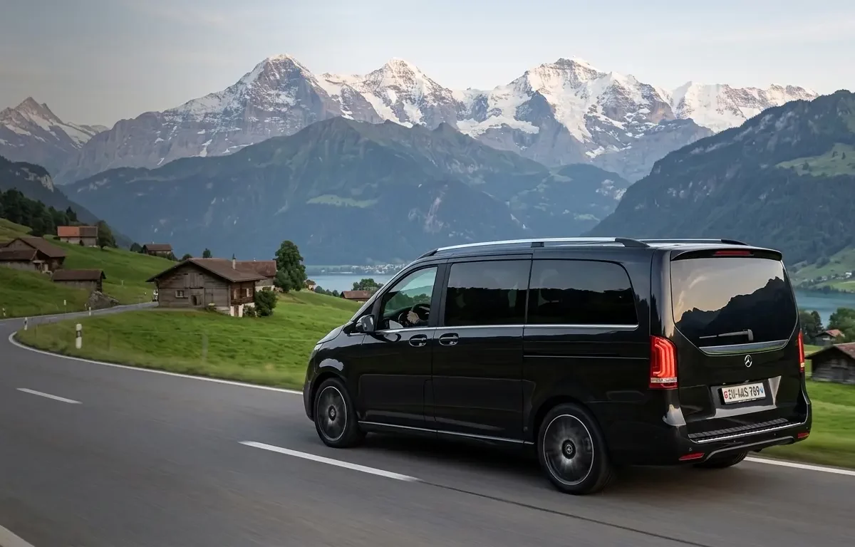 Black Mercedes-Benz V-Class for a private Geneva to Interlaken transfer