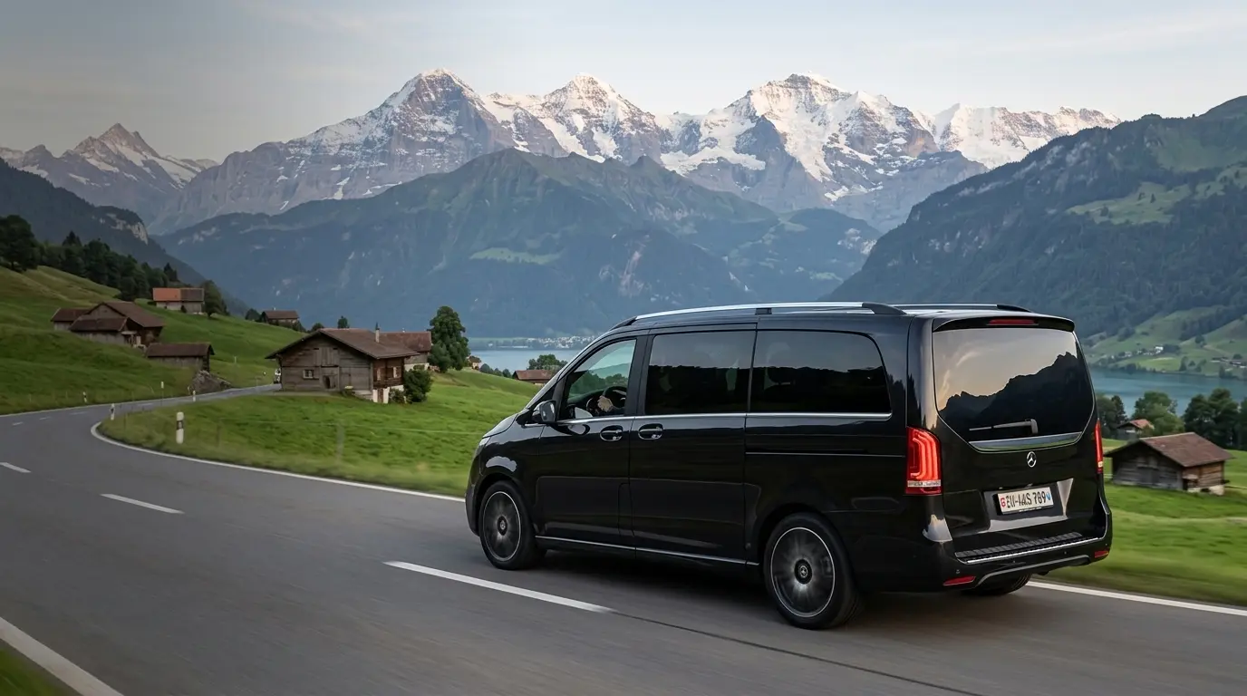 Black Mercedes-Benz V-Class for a private Geneva to Interlaken transfer