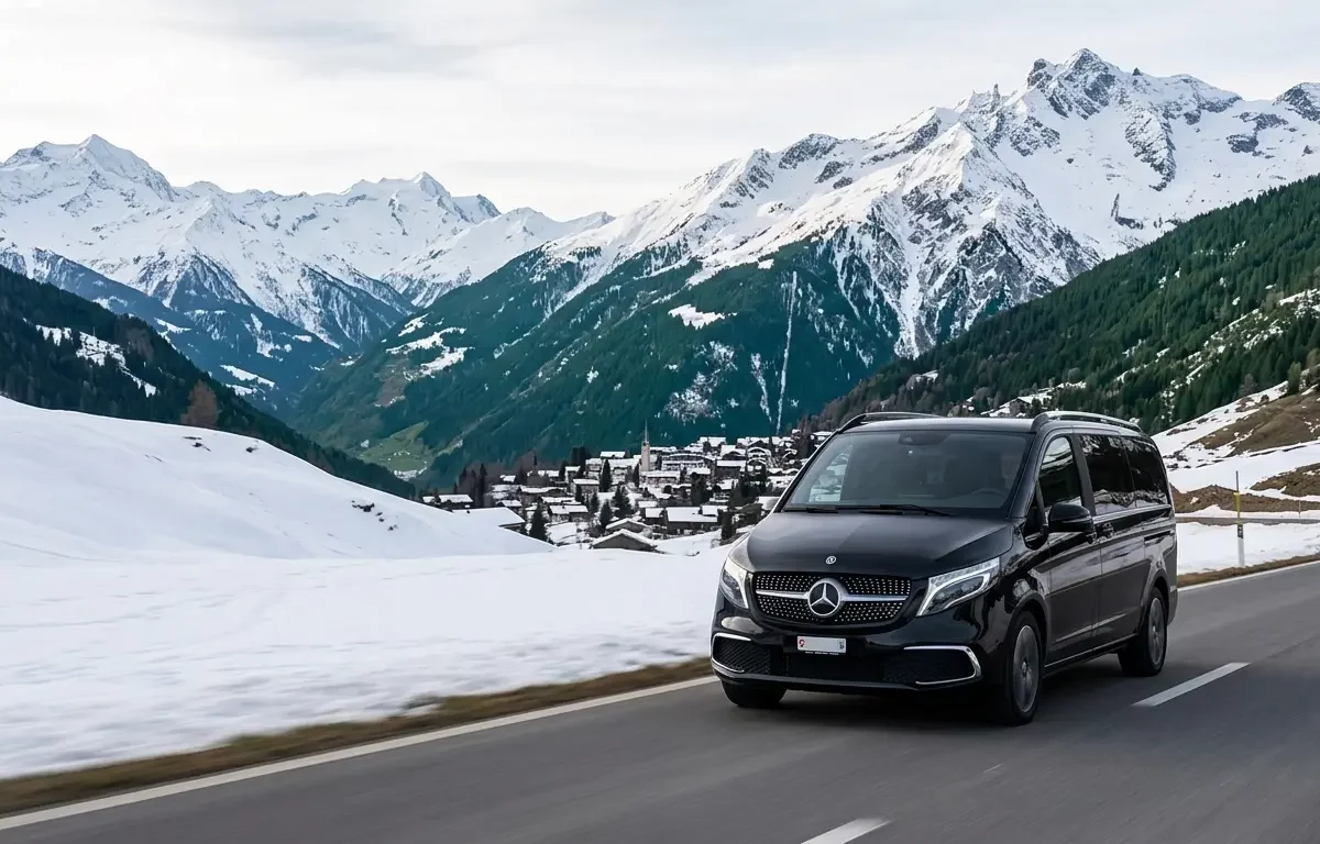 Black Mercedes-Benz V-Class for a private Geneva to Verbier transfer