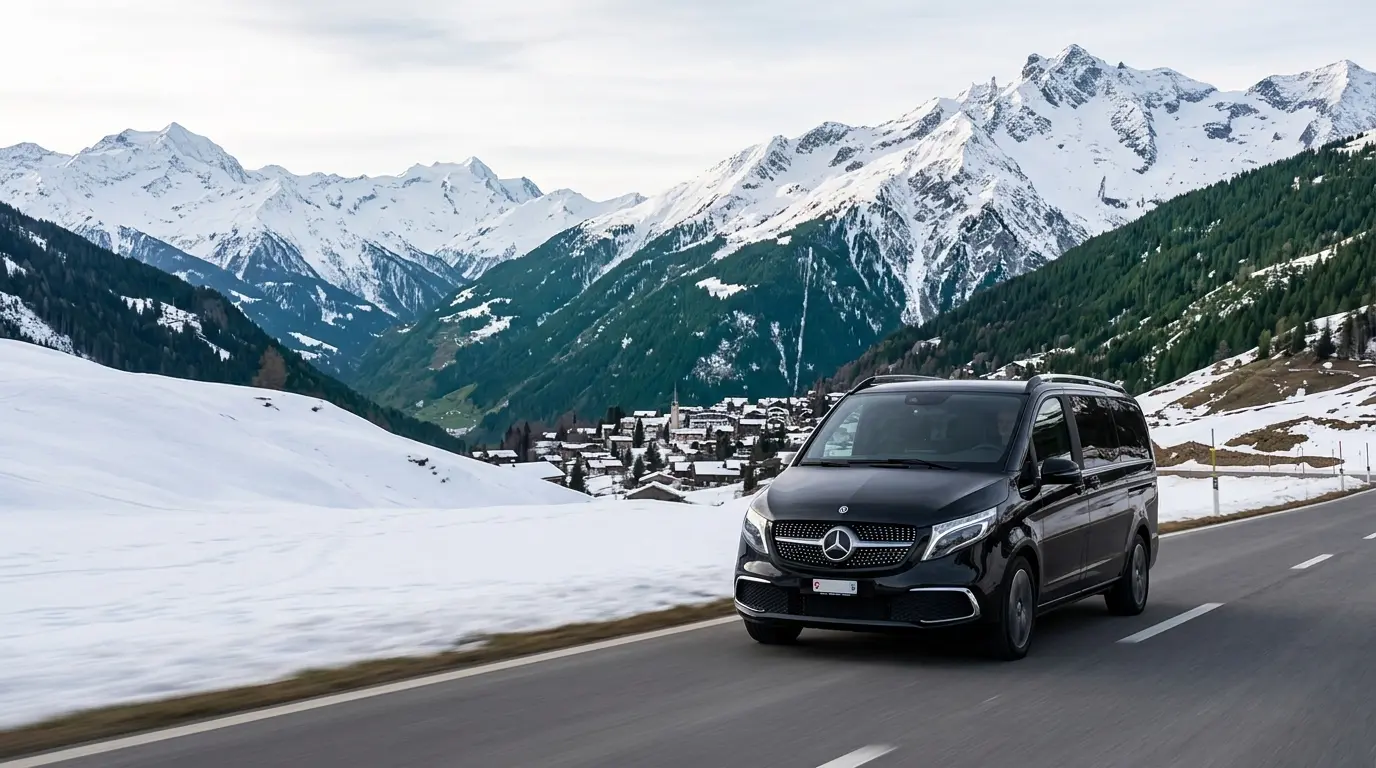 Black Mercedes-Benz V-Class for a private Geneva to Verbier transfer