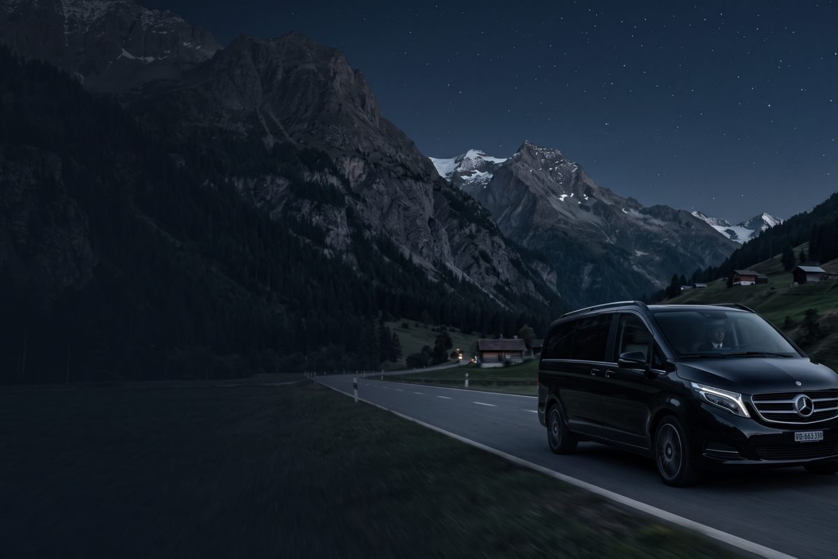 Black Mercedes-Benz V-Class for a private Geneva to Zermatt transfer
