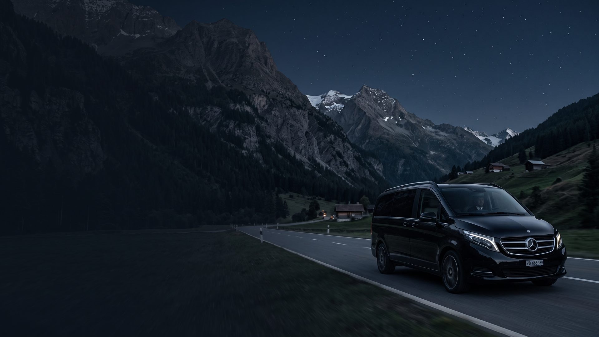Black Mercedes-Benz V-Class for a private Geneva to Zermatt transfer