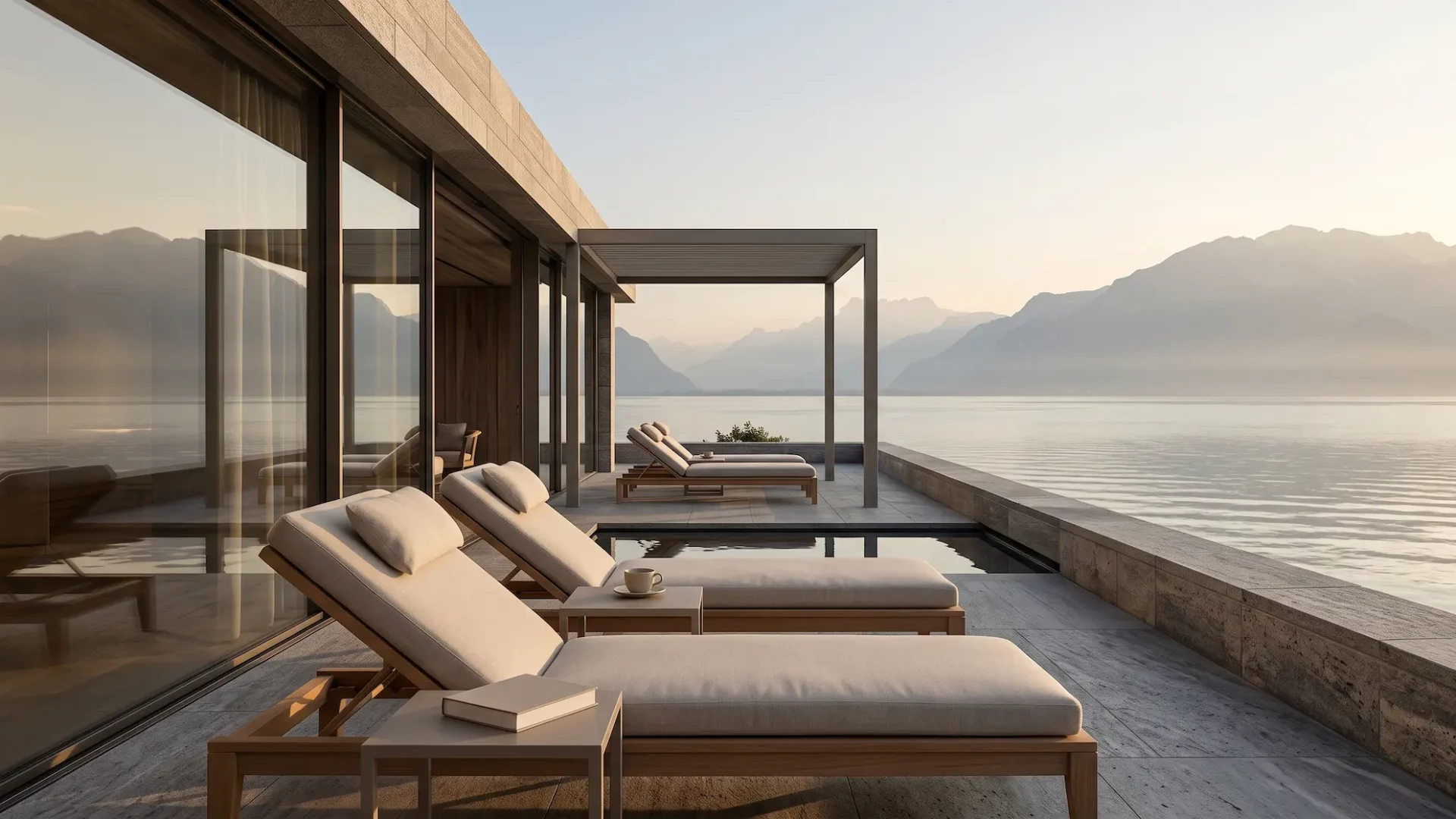 Elegant lakeside setting overlooking Lake Geneva and the Swiss Alps